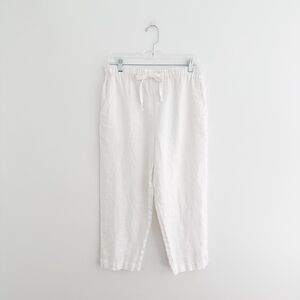 100% Linen White Drawstring Pants Minimalist Summer Trousers Size 10